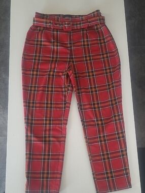 Collectif Red Plaid Pants with Belt